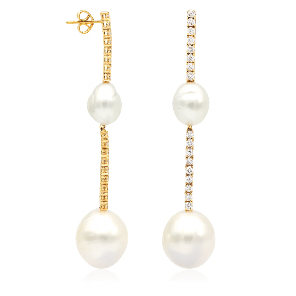 18K Yellow Gold South Sea Pearl Earrings, 11-16mm, 1.7ct