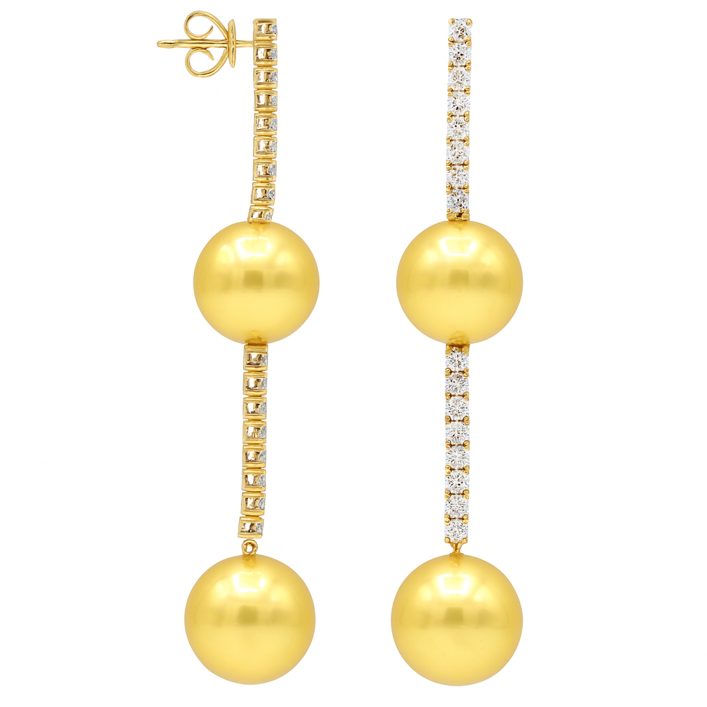 18K Yellow Gold South Sea Pearl Earrings, 12-14mm, 1.93ct