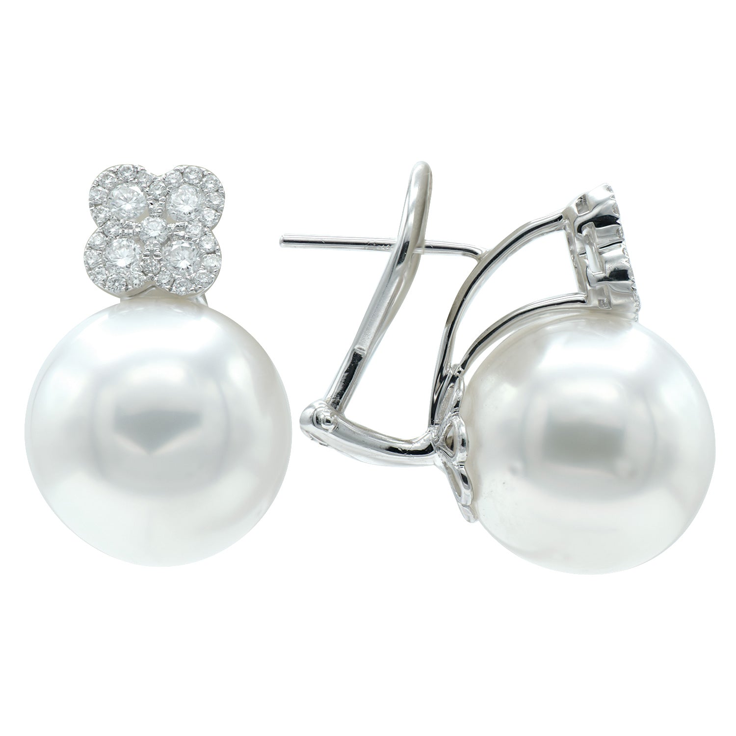 18KW White South Sea Pearl Earrings, 13-14mm