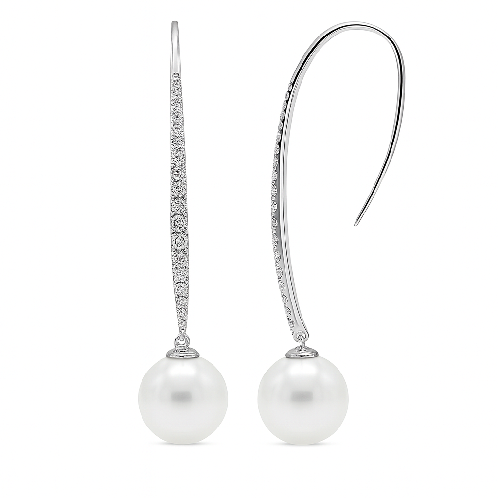 18K White Gold South Sea Pearl Earrings, 10-11mm, 0.56ct