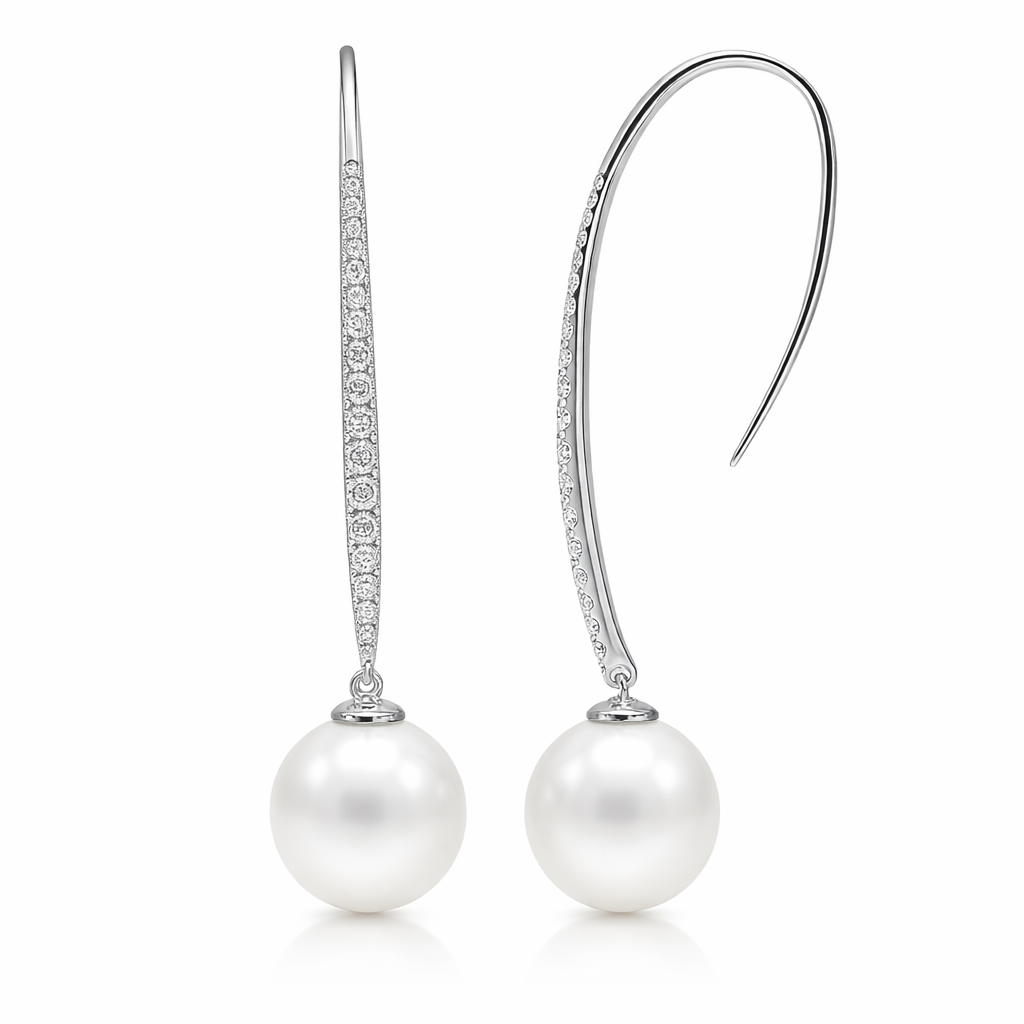 18K White Gold South Sea Pearl Earrings, 10-11mm, 0.56ct