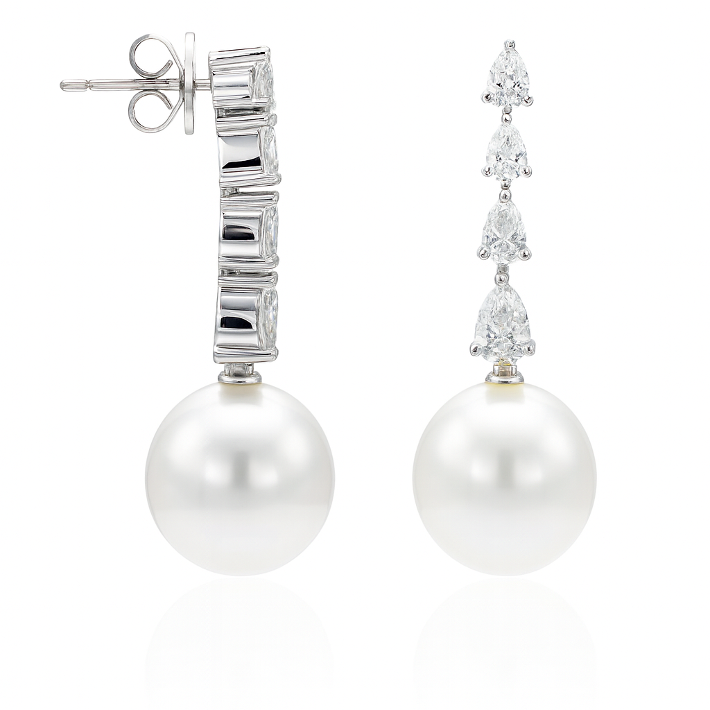 18K White Gold South Sea Pearl Earrings, 12-13mm, 1.45ct
