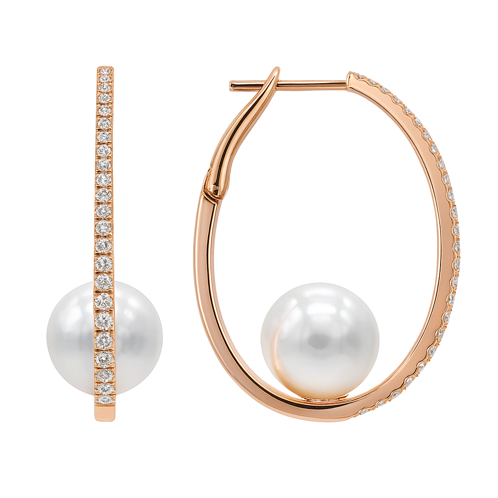 18K Gold South Sea Pearl Earrings, 10-11mm, 0.55ct
