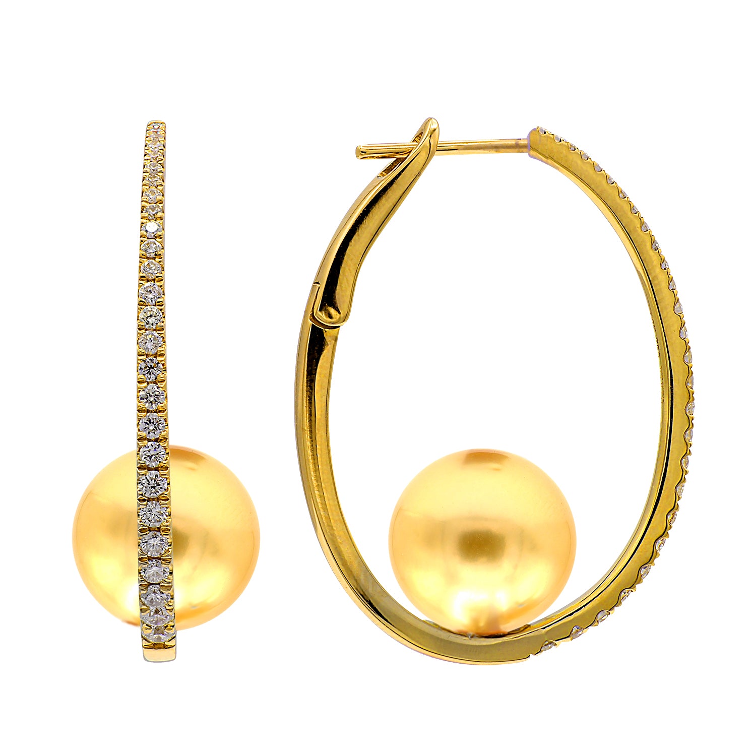 18KY White South Sea Pearl Earrings, 10-11mm