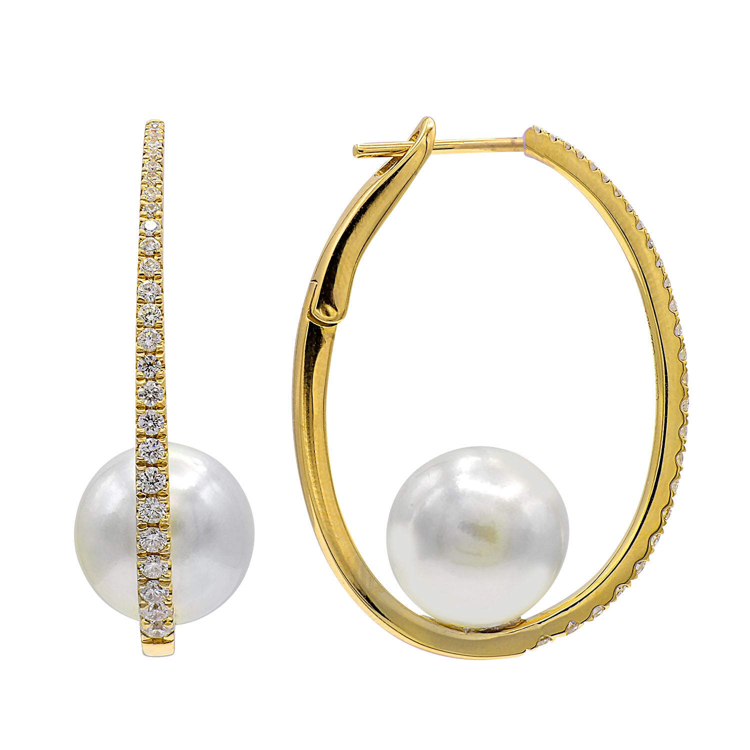 18KY White South Sea Pearl Earrings, 10-11mm