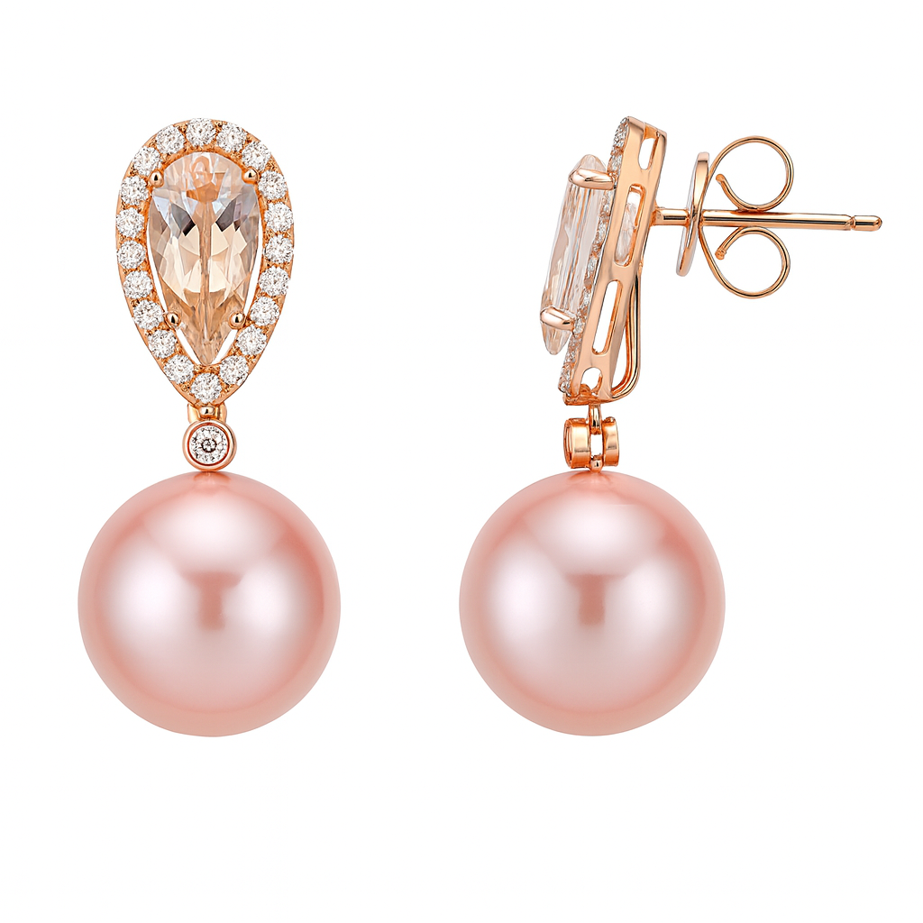 18K Rose Gold Morganite Earrings, 12-13mm, 2.39ct