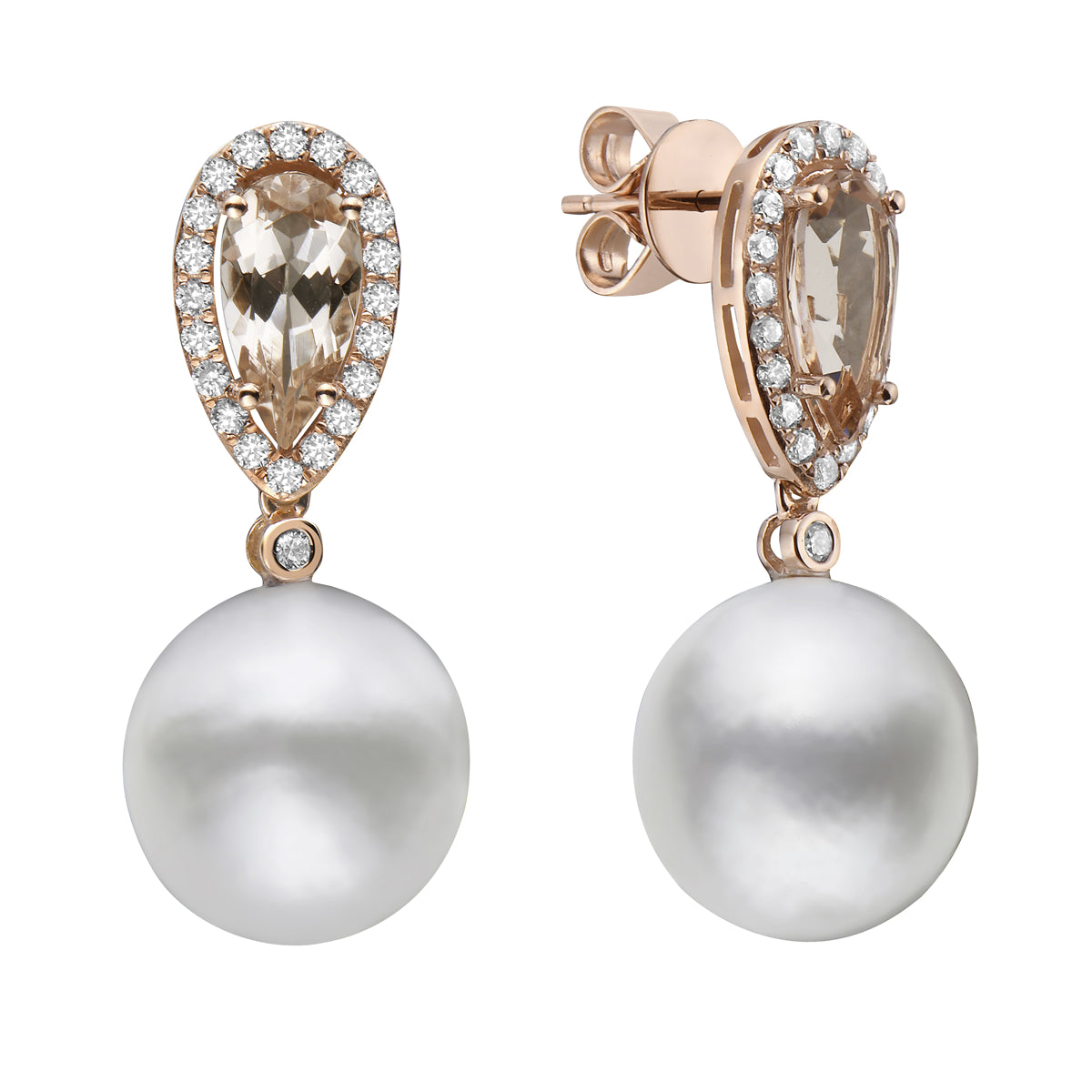 18KW White South Sea Pearl Earrings, 12-13mm