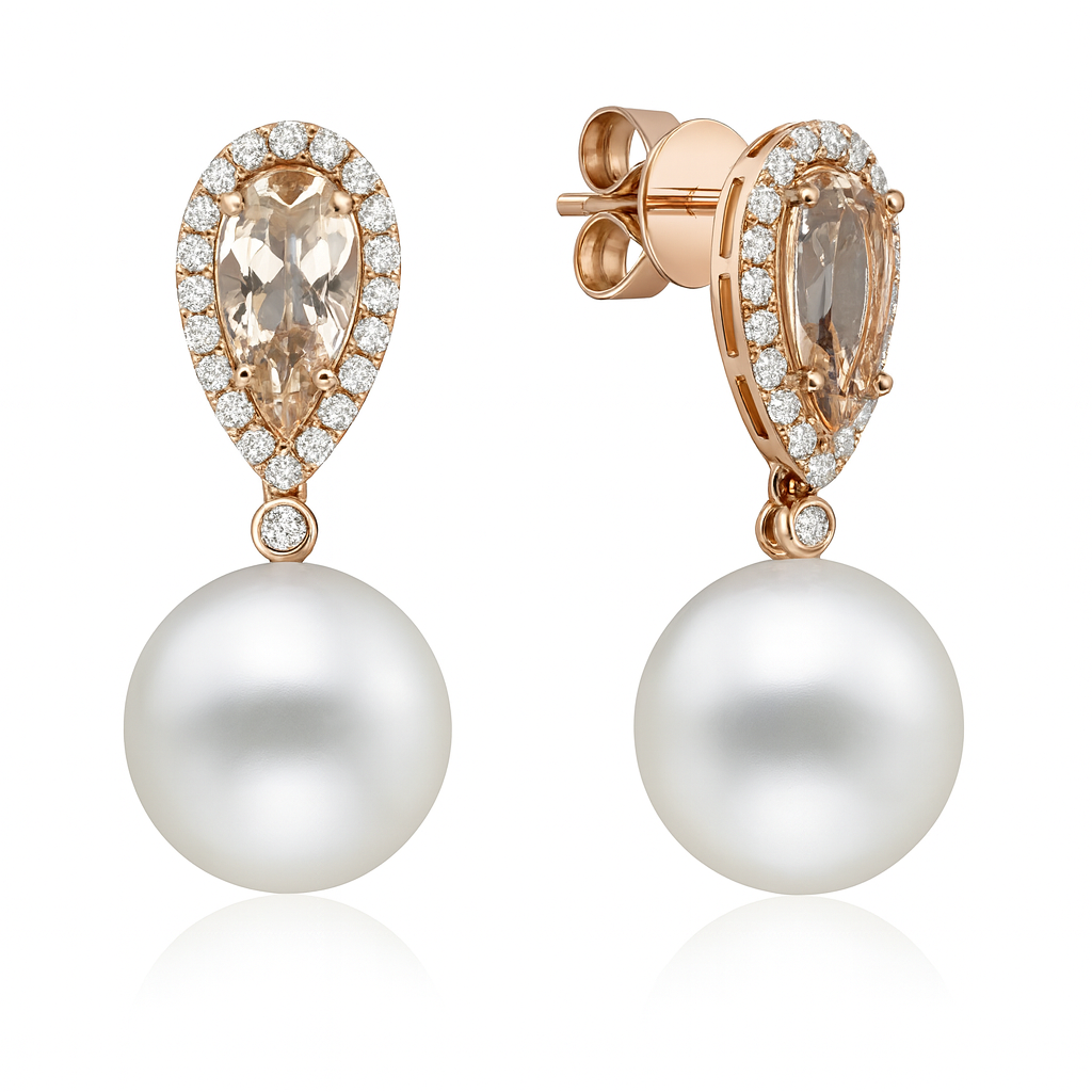 18K Red Gold South Sea Pearl Earrings, 12-13mm, 2.39ct