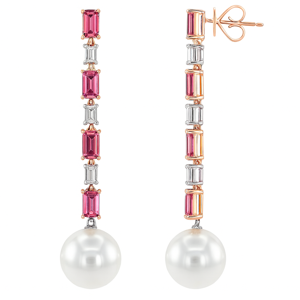 18K White Gold South Sea Pearl Earrings, 12-13mm, 0.42ct