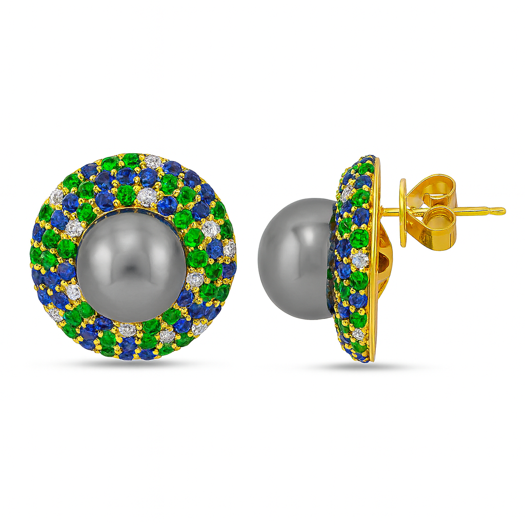 18K Yellow Gold Tahitian Pearl Earrings, 10-11mm, 1.95ct