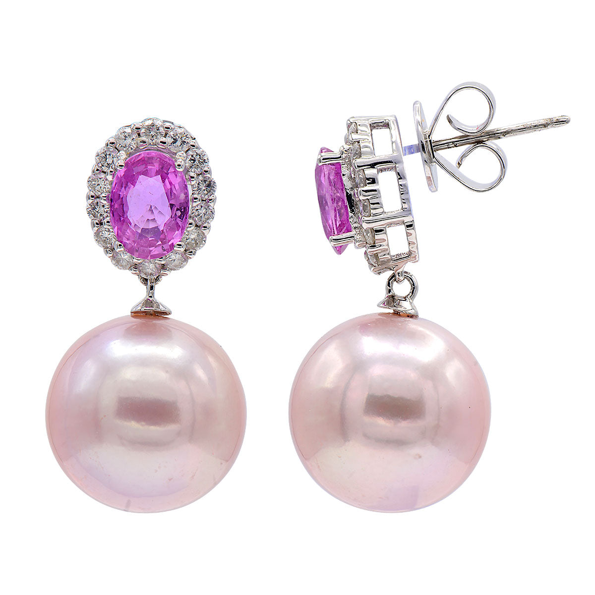 18KW Freshwater Pearl Earrings, 13-14mm