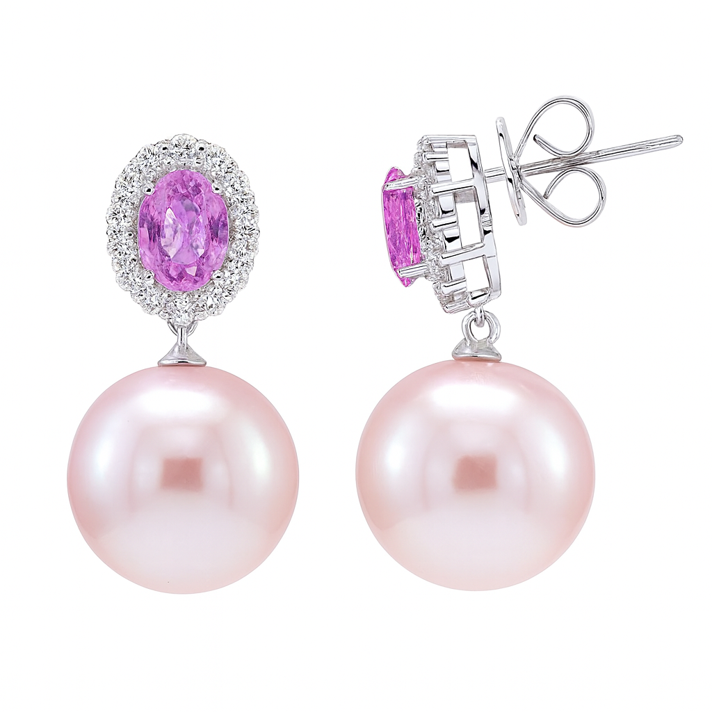 18K White Gold Freshwater Pearl Earrings, 1.85ct