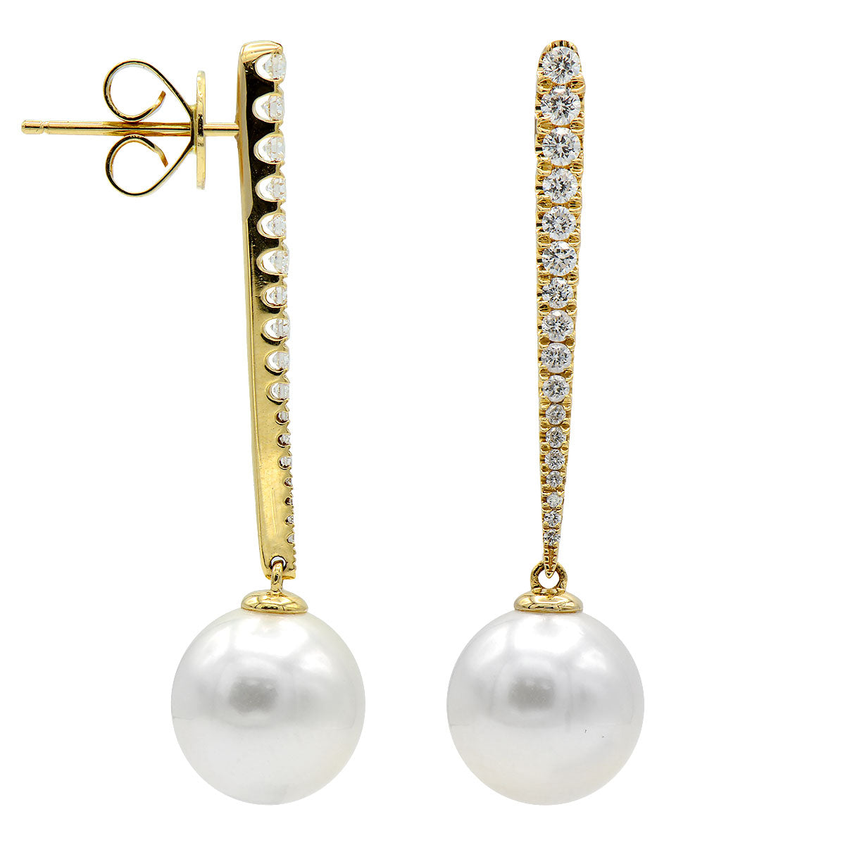 18KY White South Sea Pearl Earrings, 10-11mm