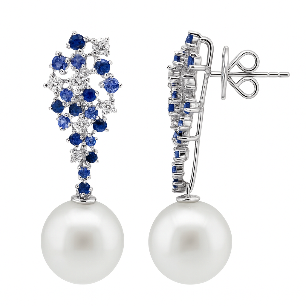 18K White Gold Freshwater Pearl Earrings, 10-11mm, 1.5ct