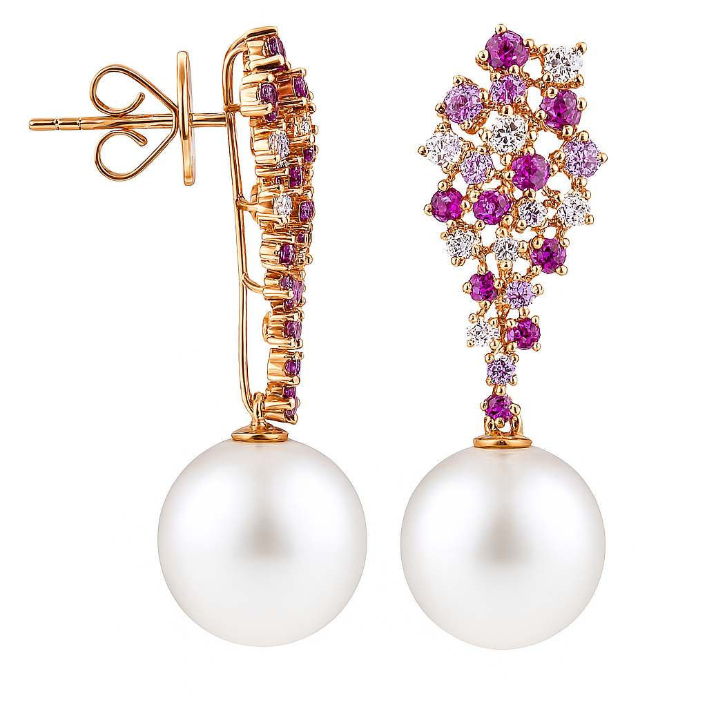 18K Rose Gold South Sea Pearl Earrings, 12-13mm, 1.41ct