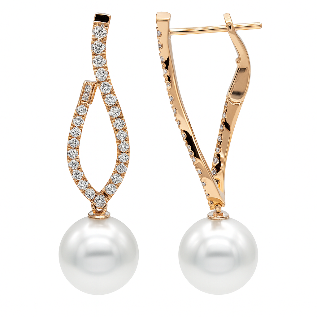 18K Rose Gold South Sea Pearl Earrings, 10-11mm, 0.73ct
