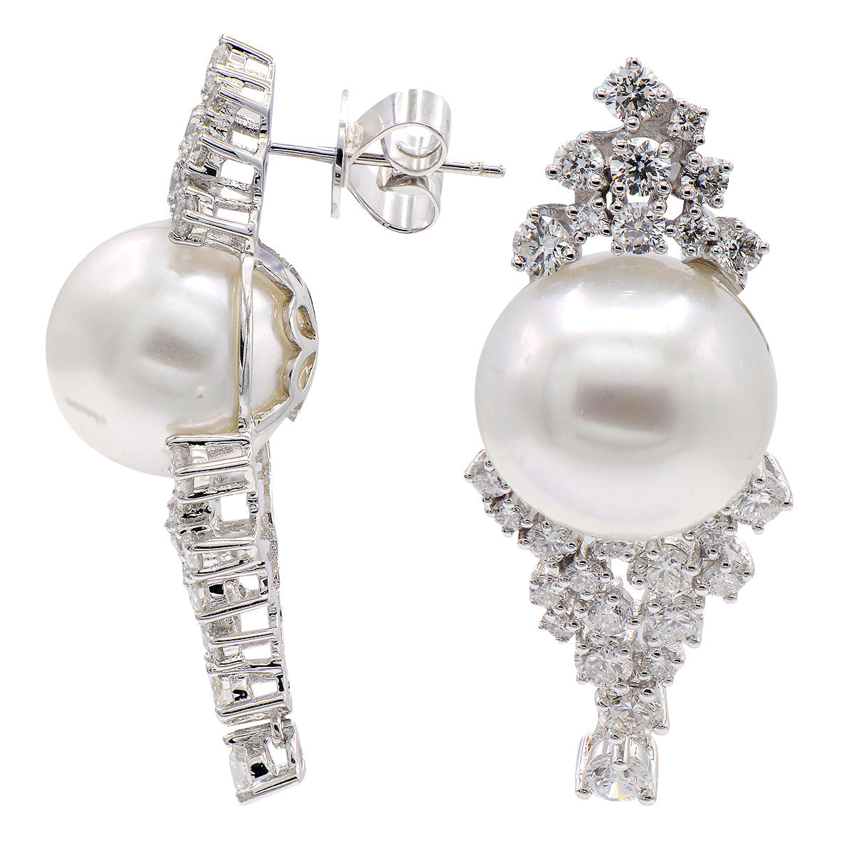 18KW White South Sea Pearl Earrings, 12-13mm