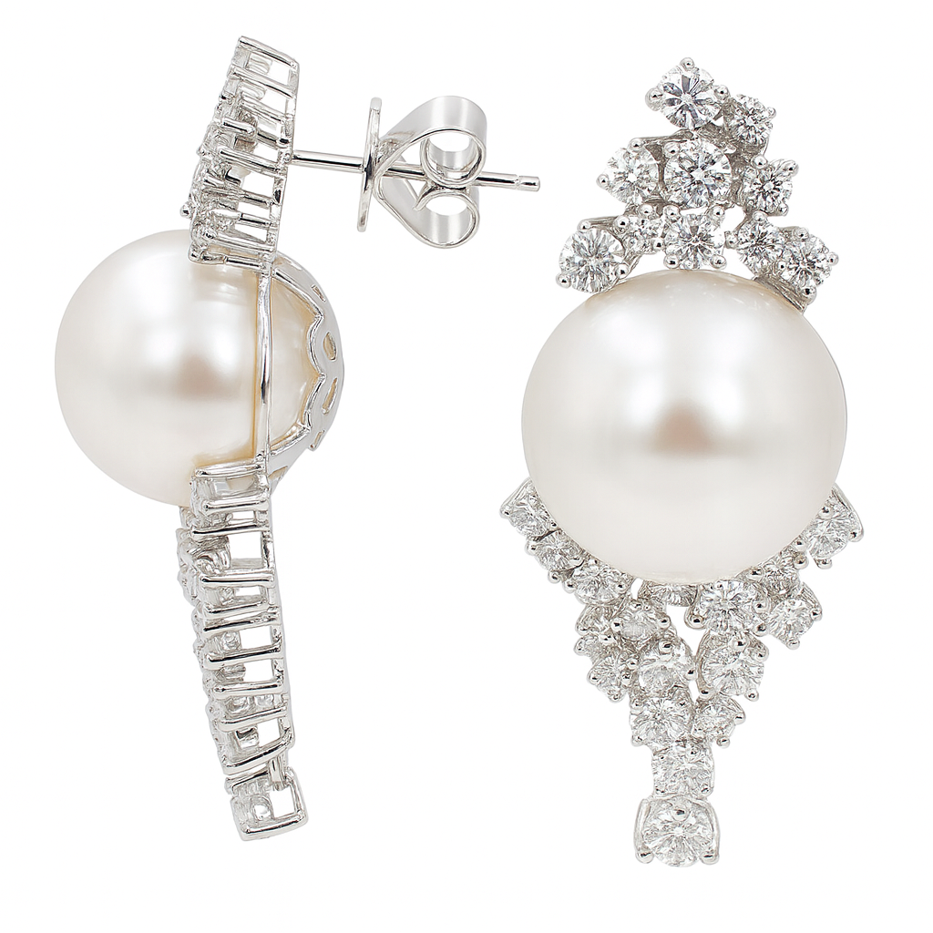 18K White Gold South Sea Pearl Earrings, 12-13mm, 2.56ct