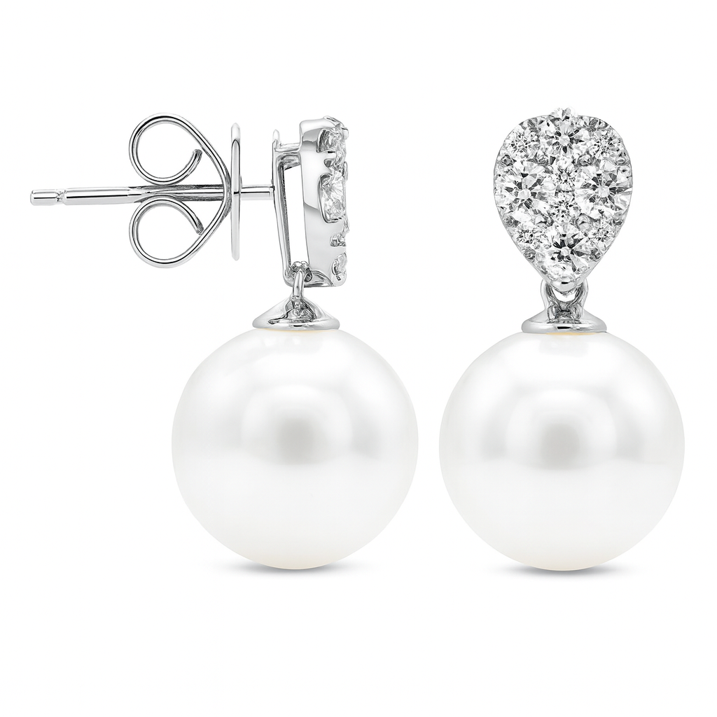 18K White Gold 10-11mm Freshwater Pearl Earrings, 0.54ct