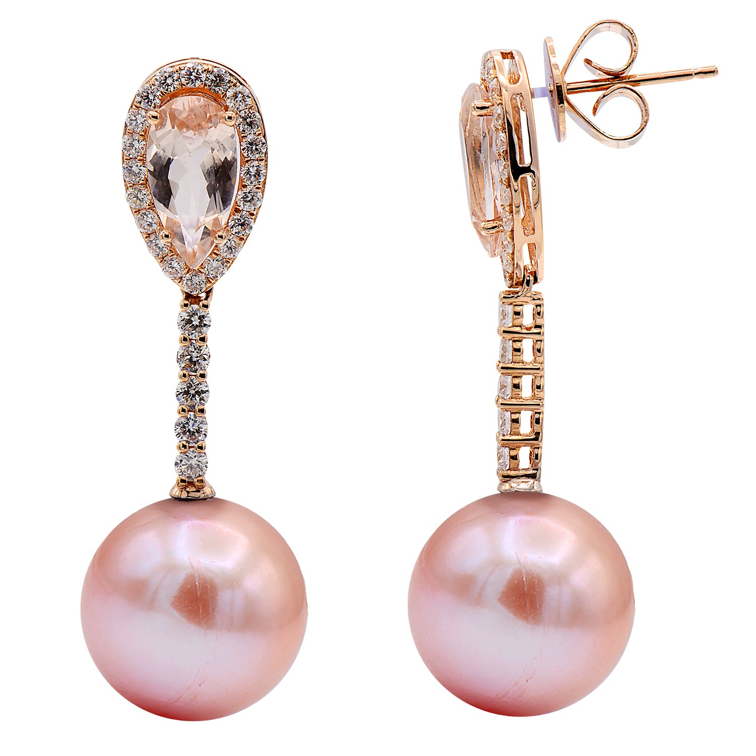 18KR Freshwater Pearl Earrings, 12-13mm