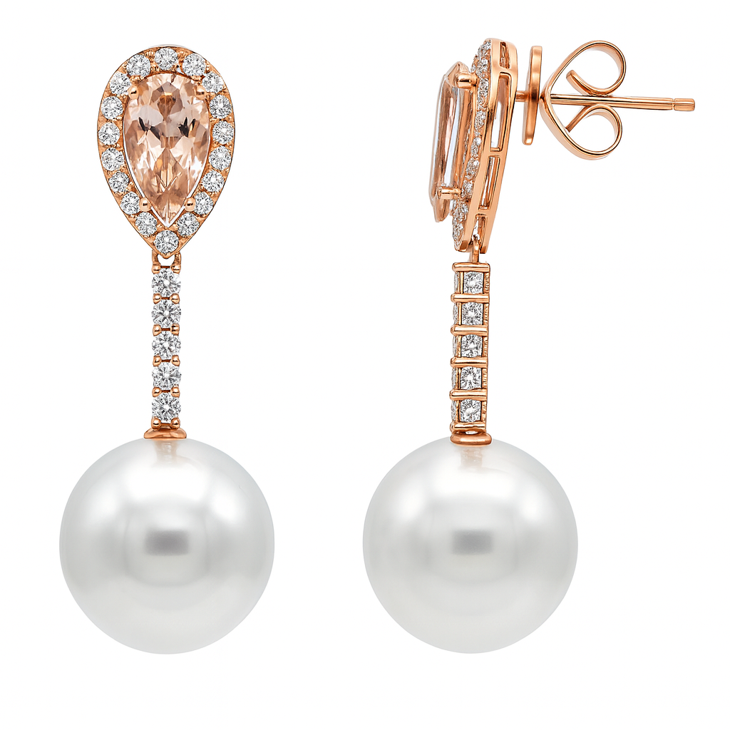 18K Rose Gold South Sea Pearl Earrings, 12-13mm, 2.04ct