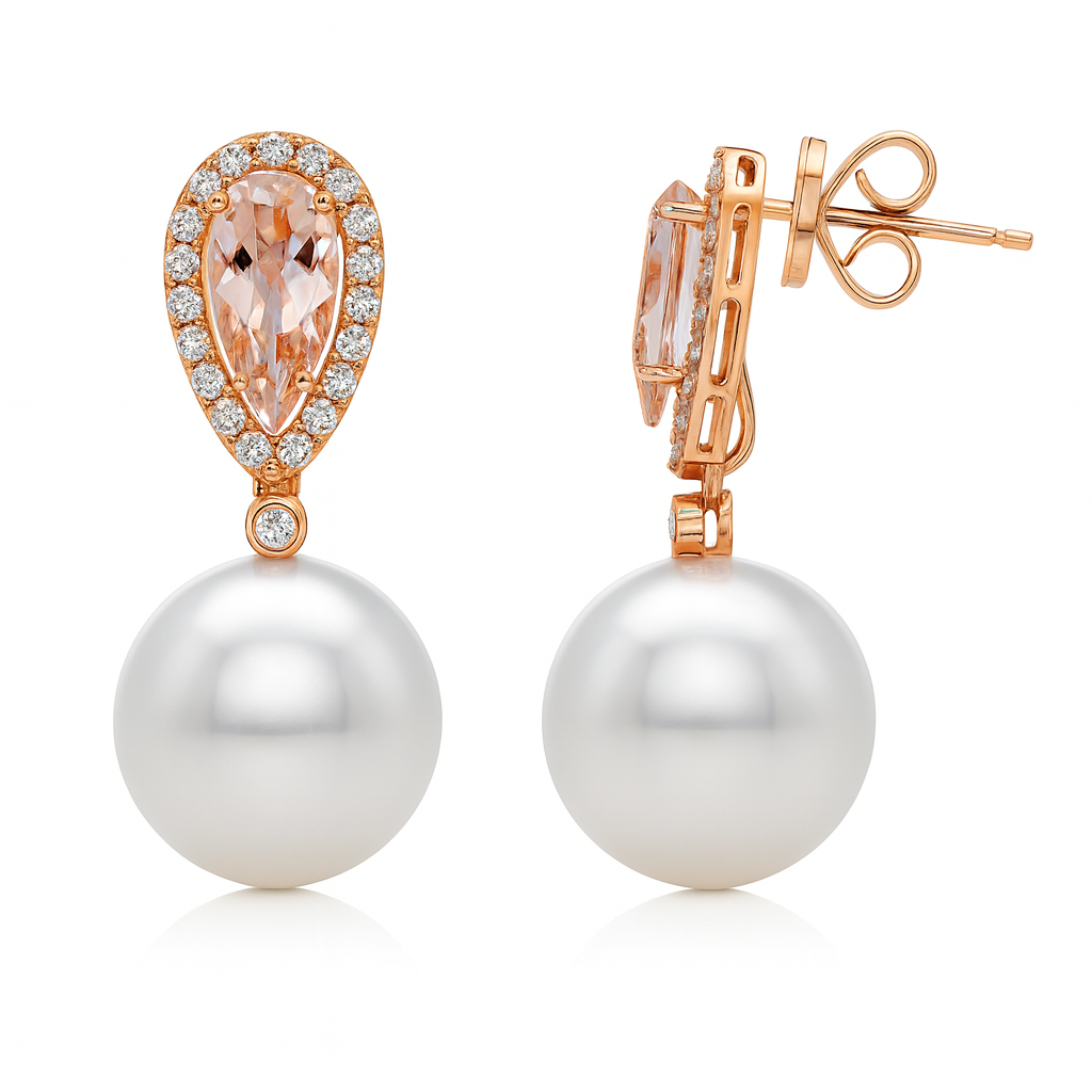 18K White Gold South Sea Pearl Earrings, 12-13mm, 2.03ct