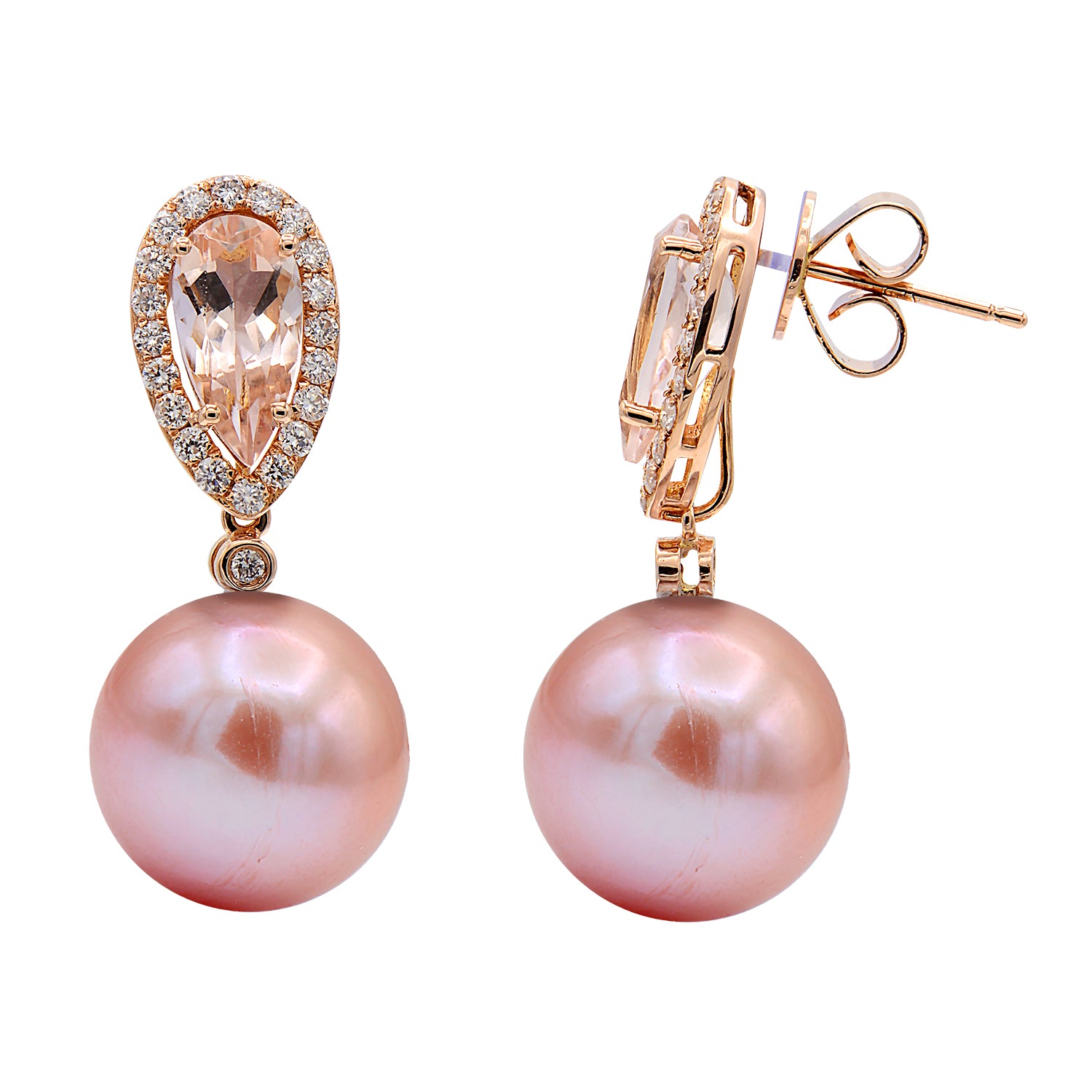 E012495R-F - 18KR P.FW Earring 2.6G 2MORG-1.90ct 42D-0.49ct 12-13mm