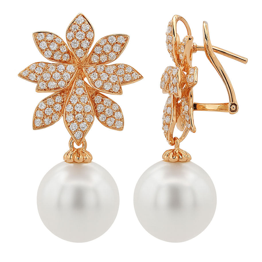 18K Rose Gold South Sea Pearl Earrings, 14-15mm, 1.53ct