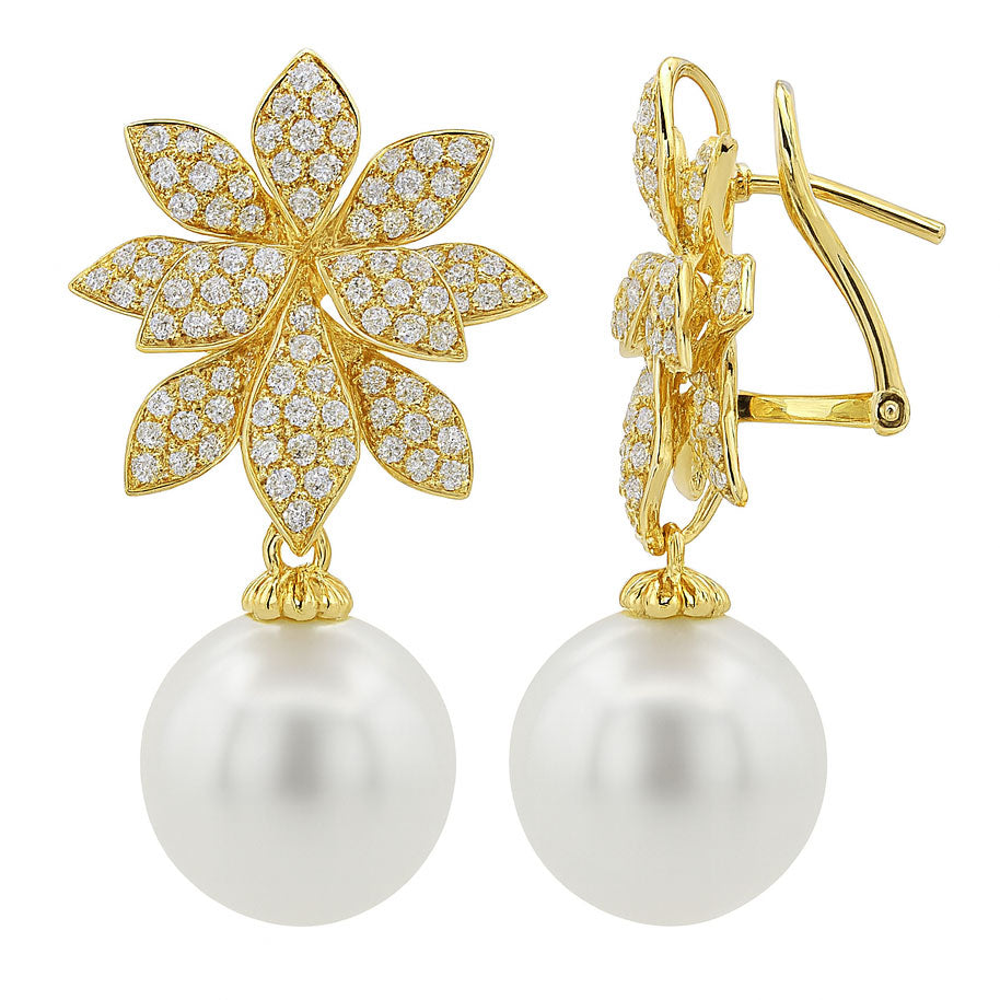 18K Yellow Gold South Sea Pearl Earrings, 14-15mm, 1.53ct