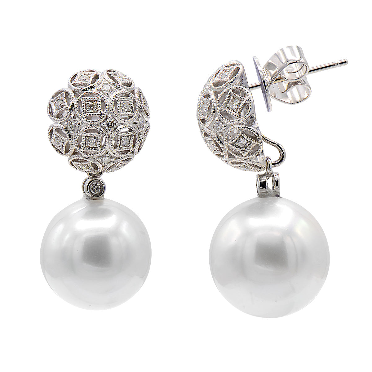 18KW Freshwater Pearl Earrings, 13-14mm