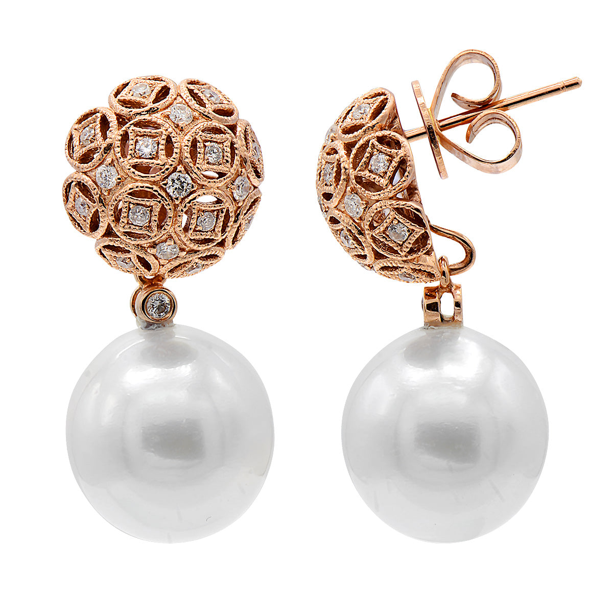 18KR Freshwater Pearl Earrings, 13-14mm