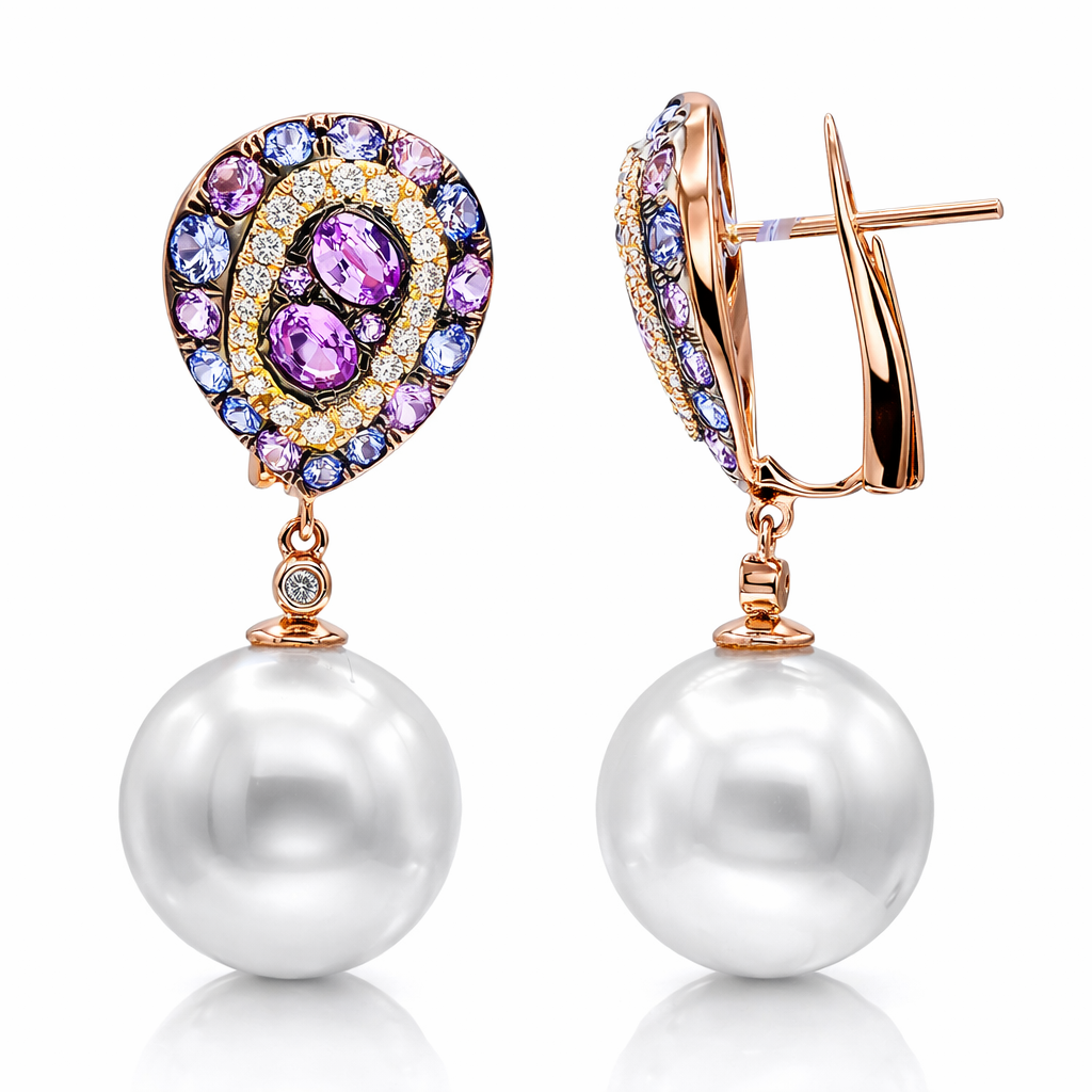 18K Rose Gold South Sea Pearl Earrings, 13-14mm, 2.69ct