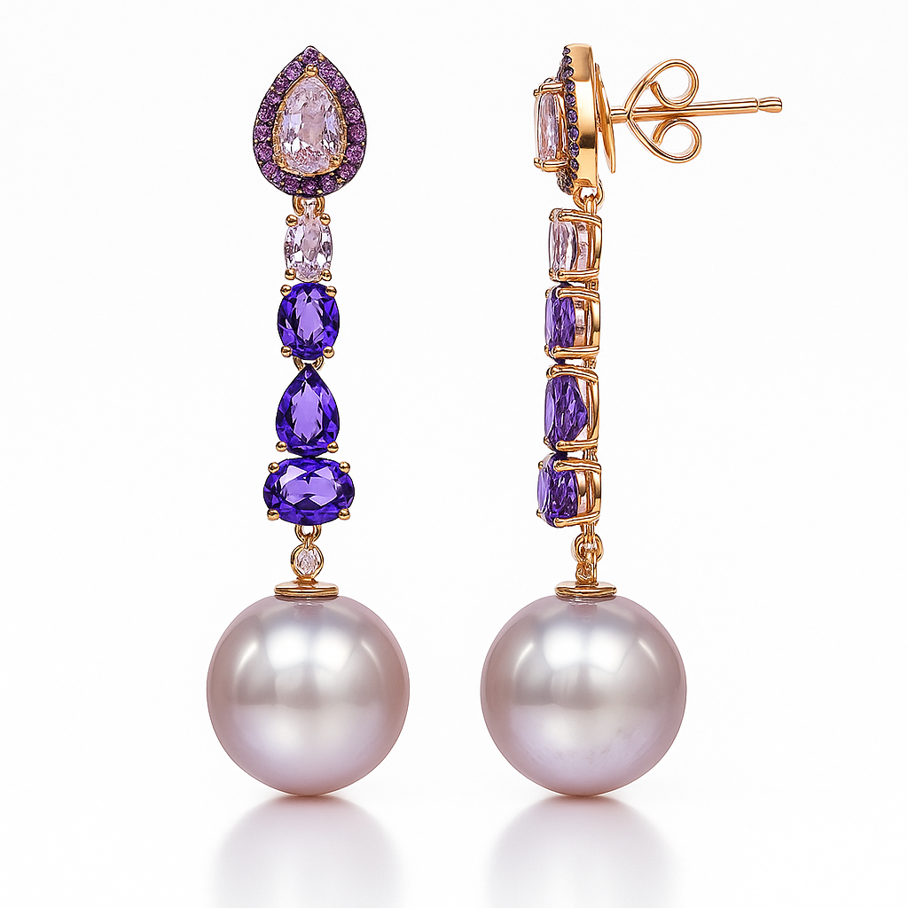 18K Rose Gold Amethyst Earrings, 13-14mm, 3.13ct
