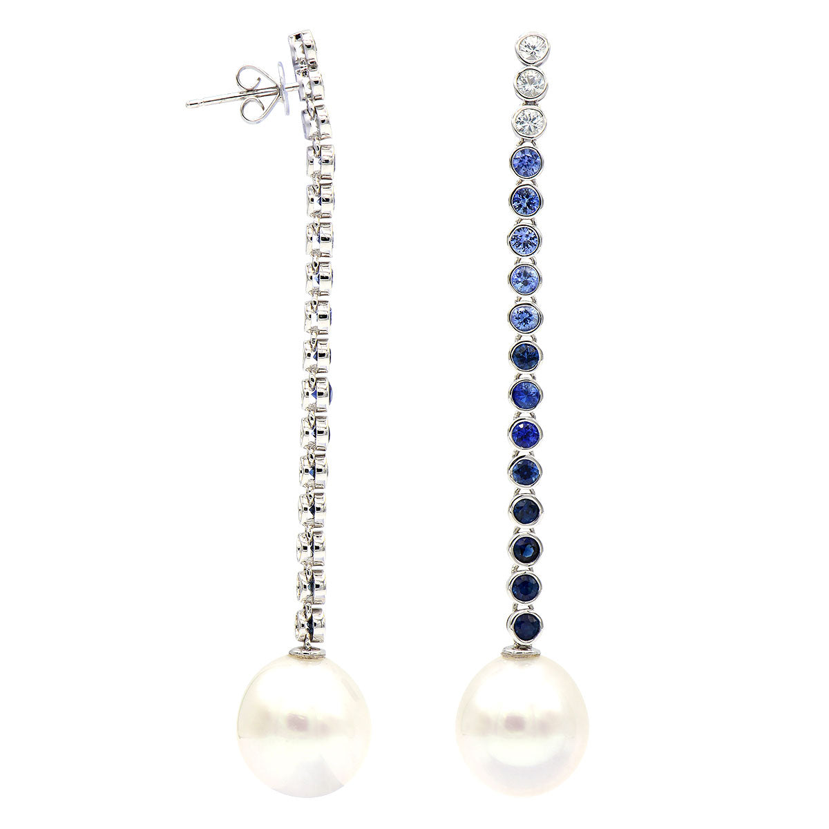 18KW White South Sea Pearl Earrings, 13-14mm