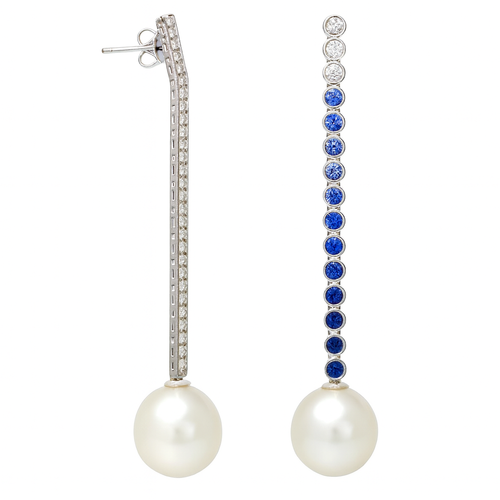 18K White Gold South Sea Pearl Earrings, 13-14mm, 2.99ct
