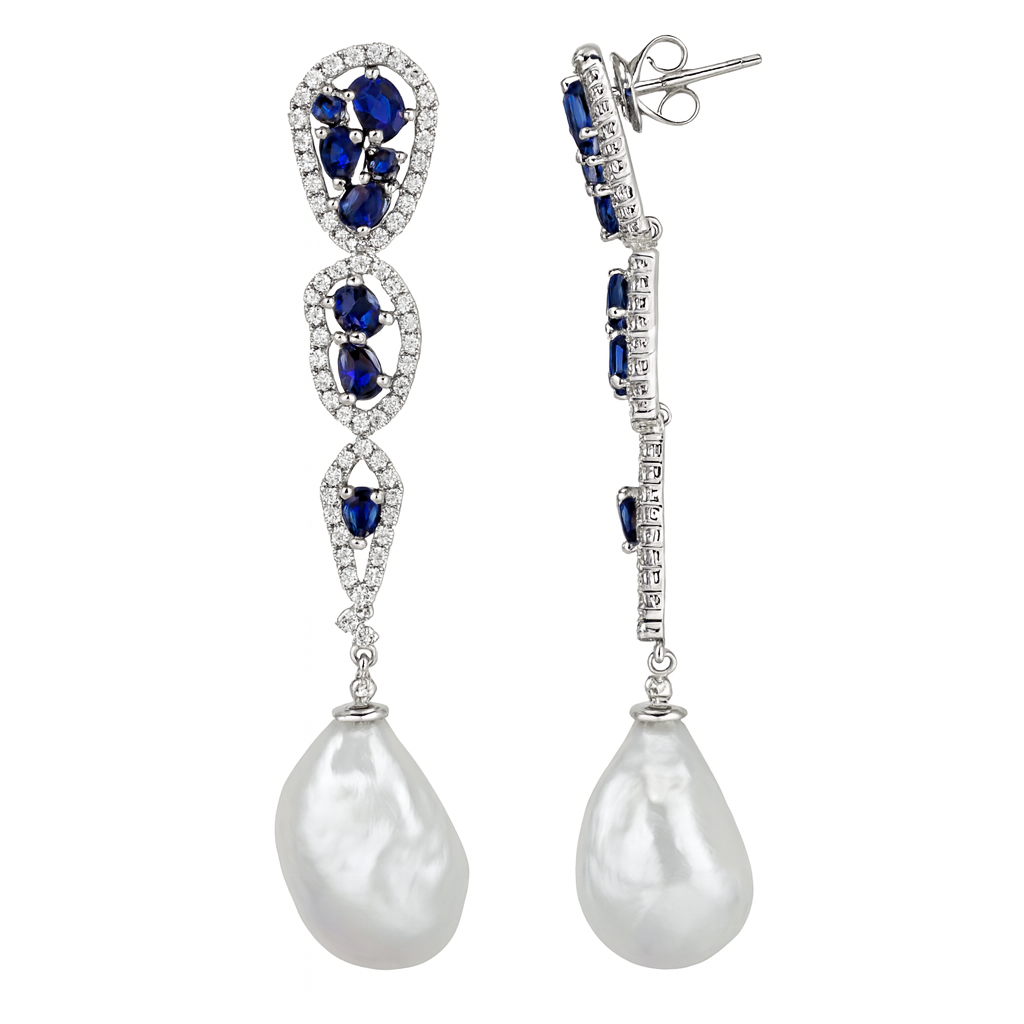 18K White Gold South Sea Pearl Earrings, 13-14mm, 4.38ct