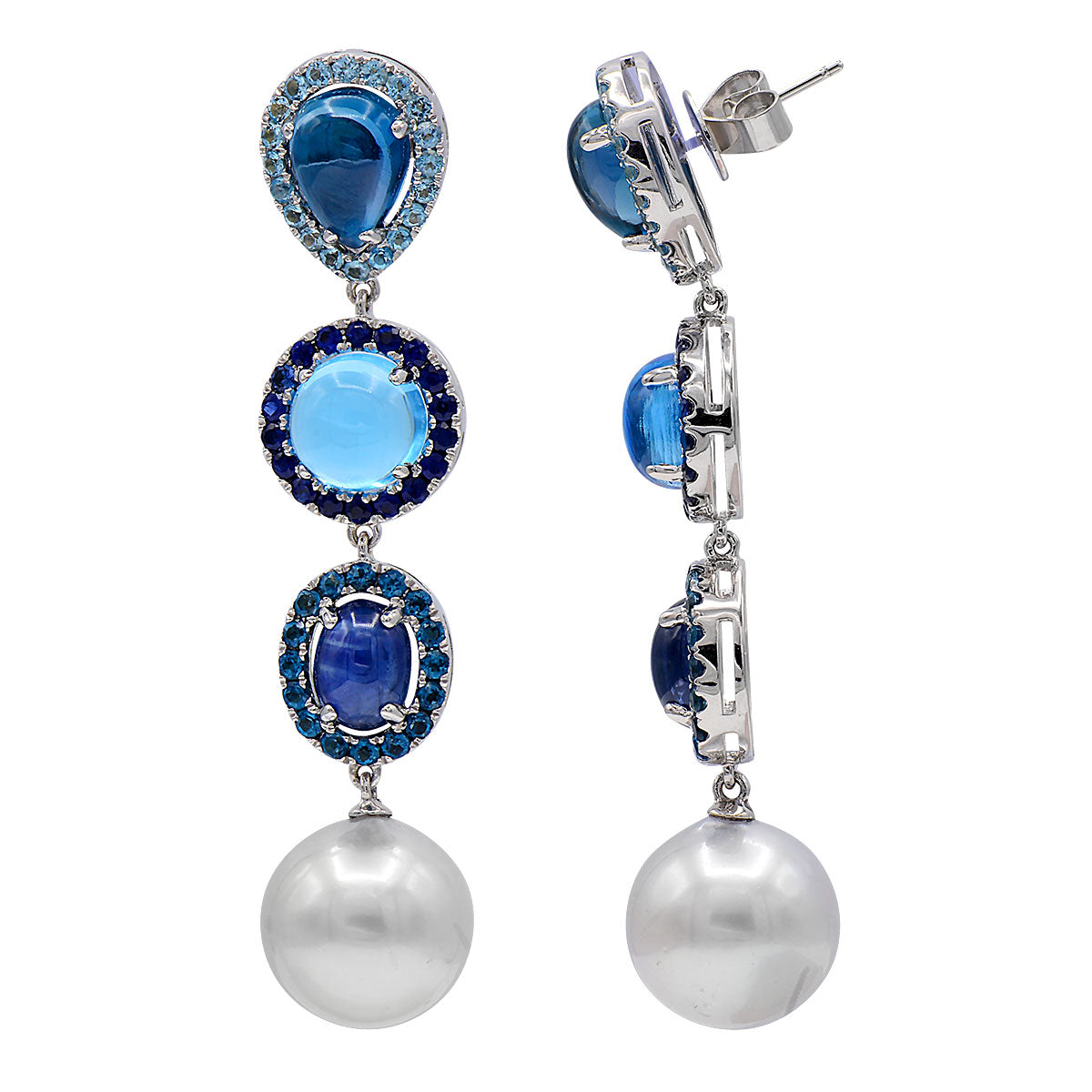 18KW White South Sea Pearl Earrings, 12-13mm