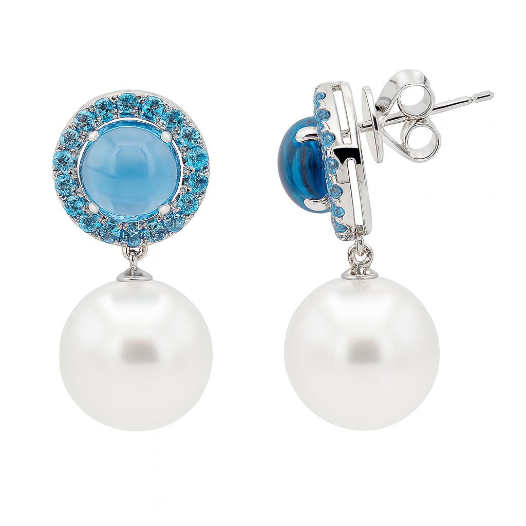 18K White Gold South Sea Pearl Earrings, 12-13mm, 6ct