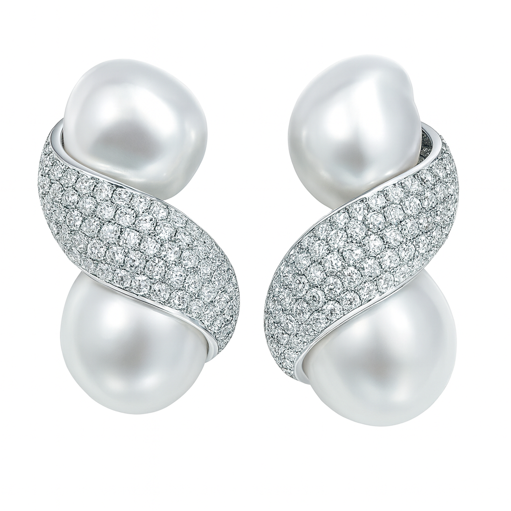 18KW White South Sea Pearl Earrings, 11-13mm