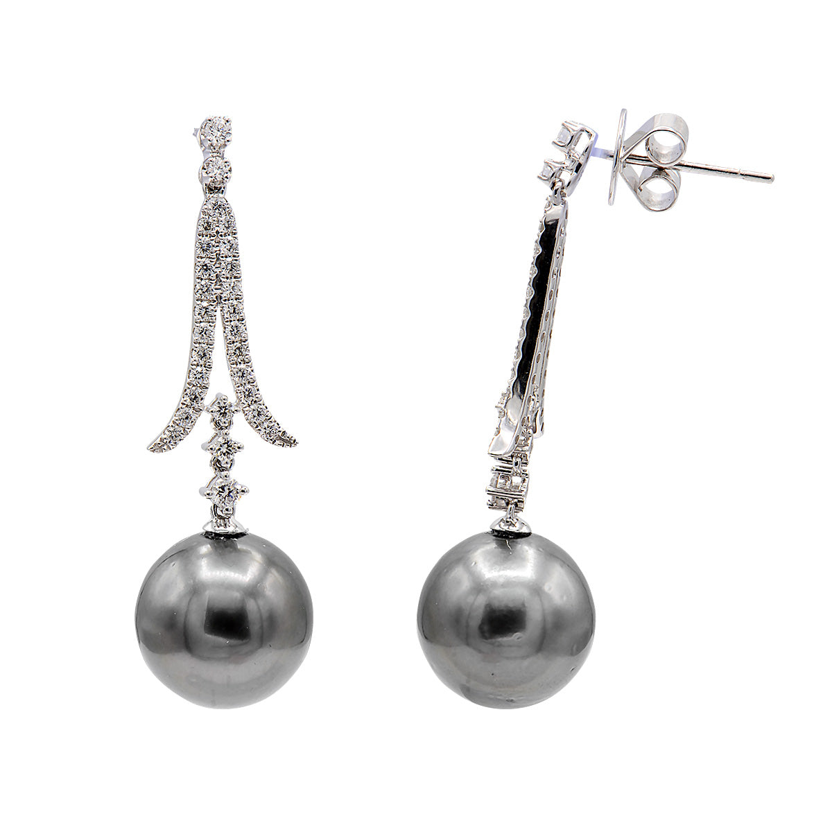 18KW Tahitian Pearl Earrings, 12-13mm