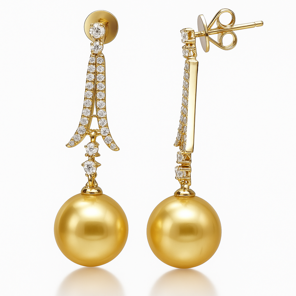 18K Yellow Gold Diamond Earrings, 12-13mm, 0.6ct