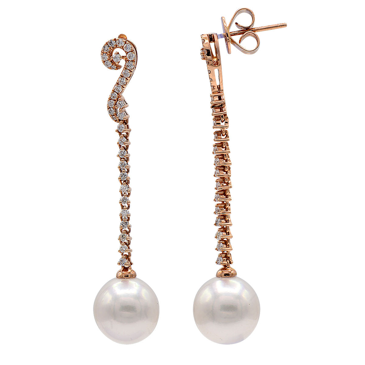 18KR White South Sea Pearl Earrings, 10-11mm