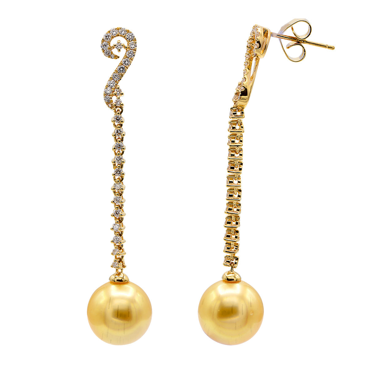 18KY Golden South Sea Pearl Earrings, 10-11mm