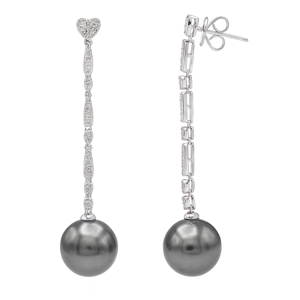 18K White Gold Tahitian Pearl Earrings, 12-13mm, 0.47ct