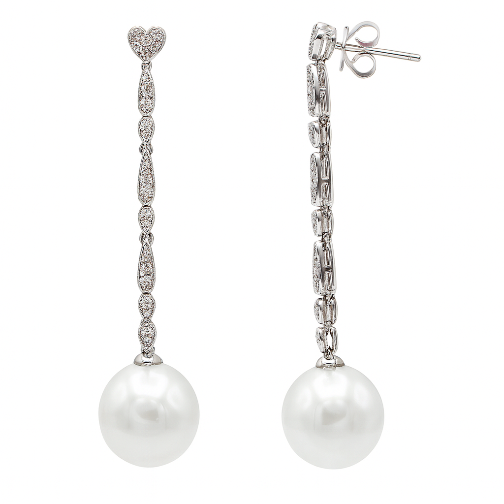 18K White Gold South Sea Pearl Earrings, 12-13mm, 0.47ct