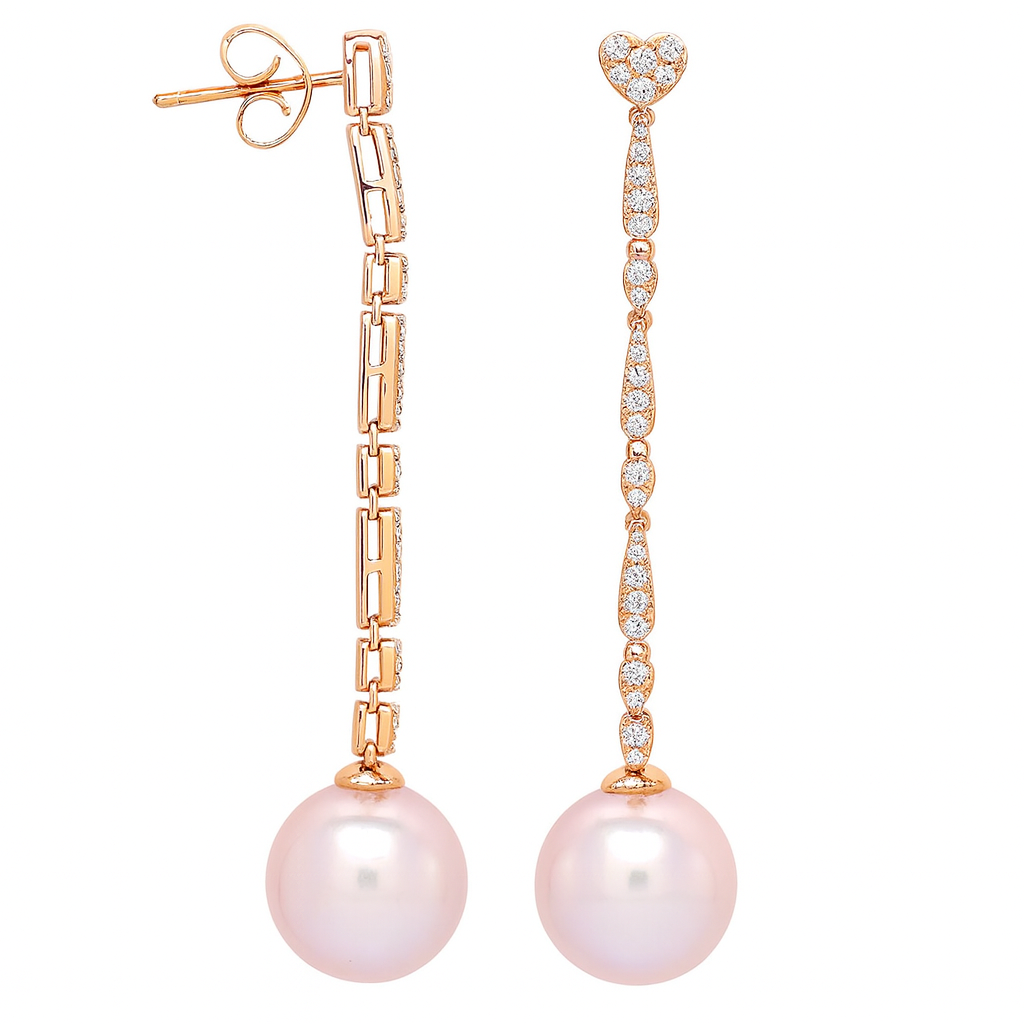 18K Rose Gold Freshwater Pearl Earrings, 12-13mm, 0.47ct
