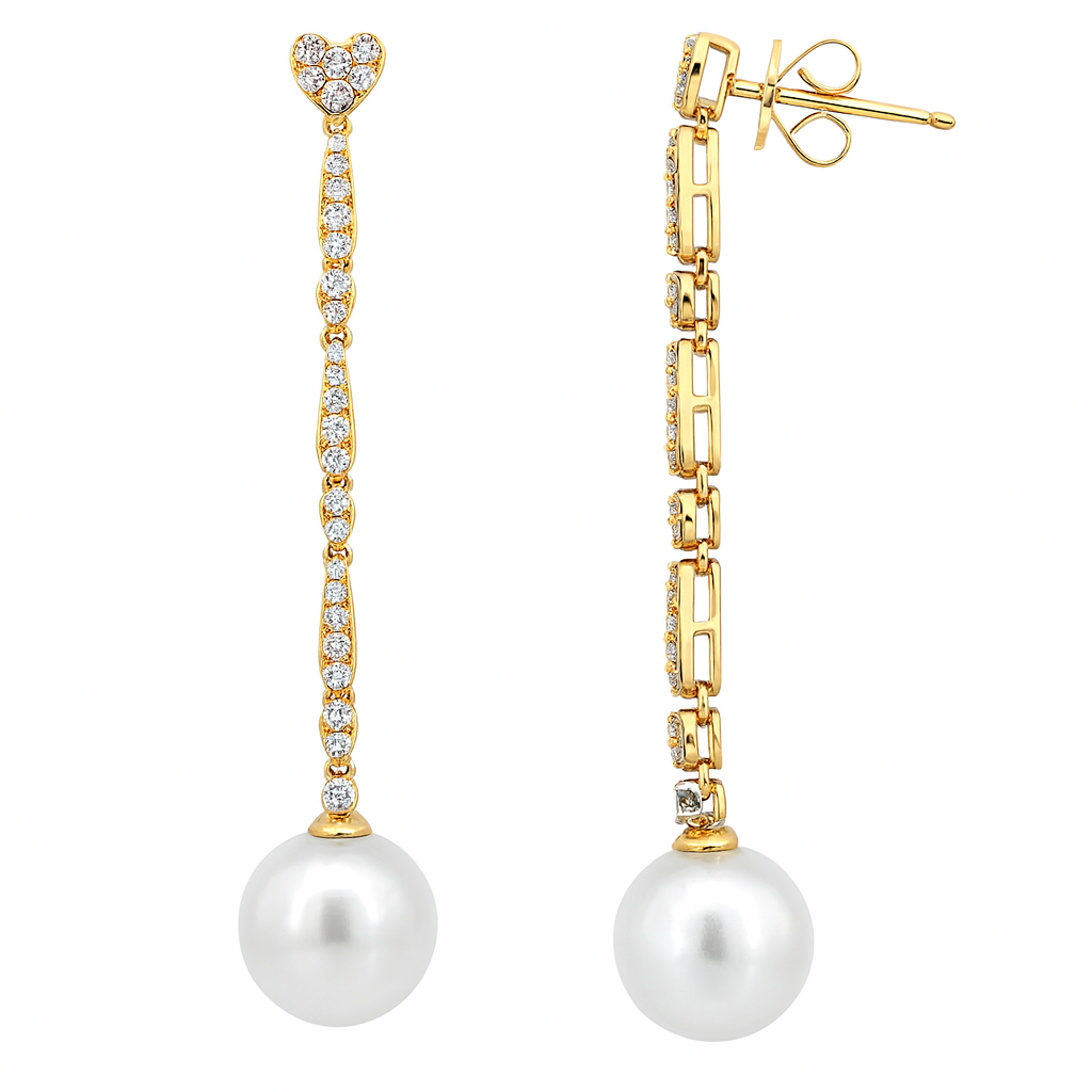 18K Yellow Gold South Sea Pearl Earrings, 12-13mm, 0.47ct