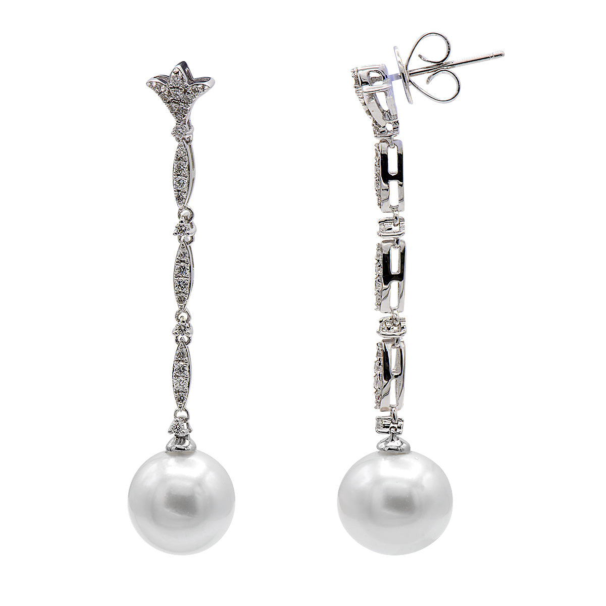 18KW White South Sea Pearl Earrings, 10-11mm