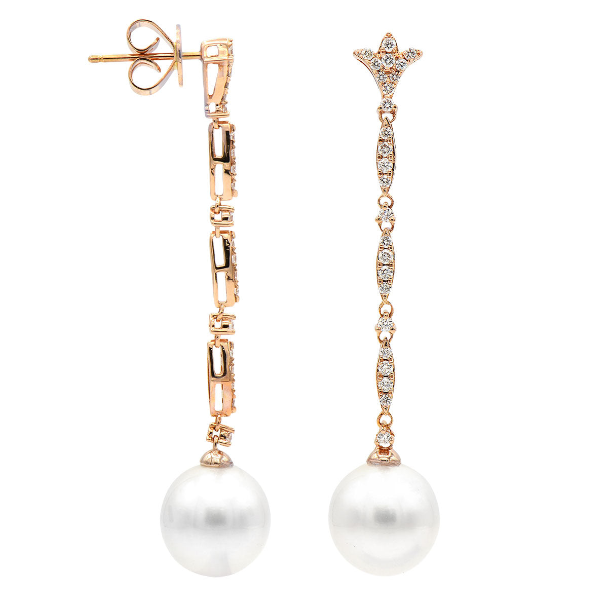 18KR White South Sea Pearl Earrings, 10-11mm