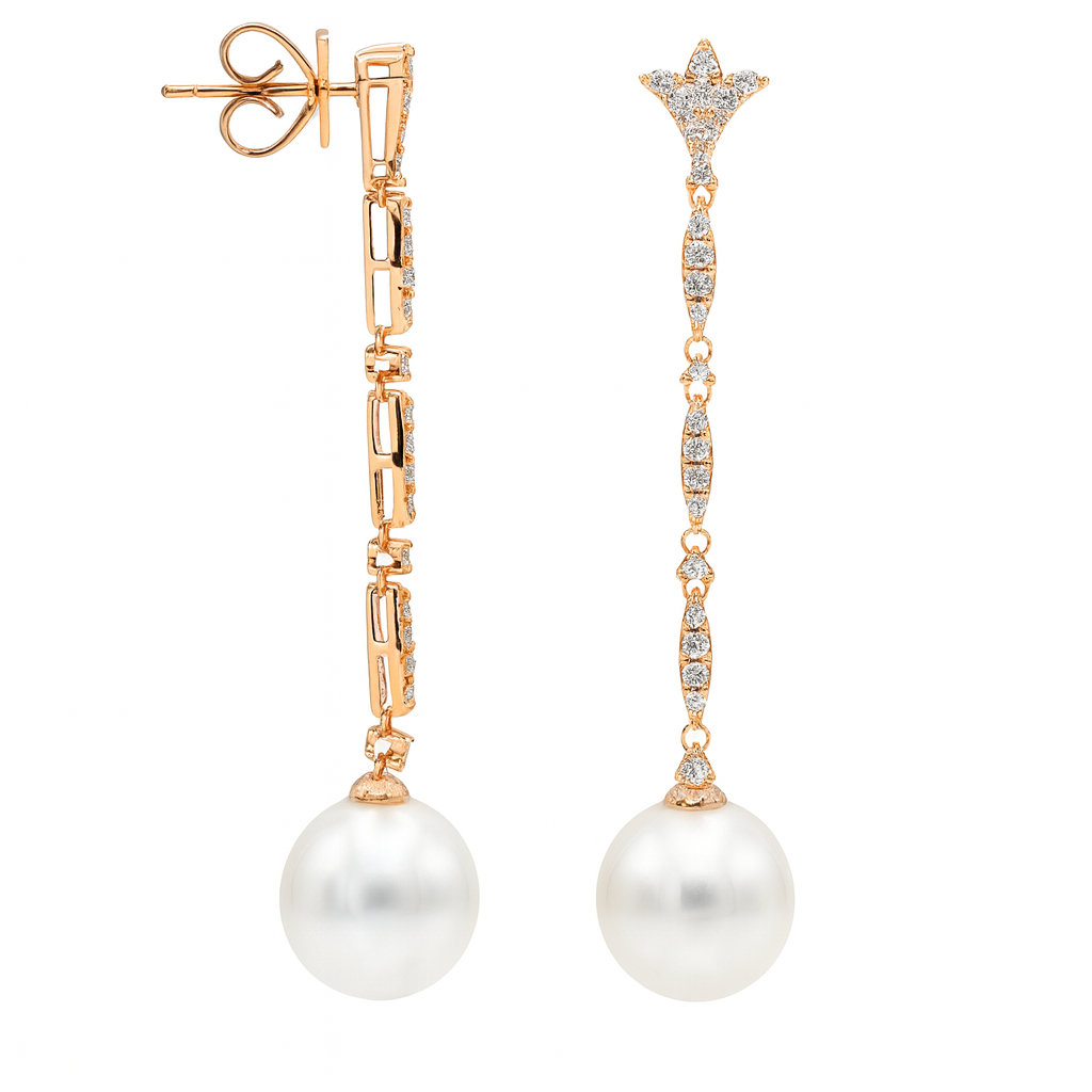 18K Rose Gold South Sea Pearl Earrings, 0.42ct
